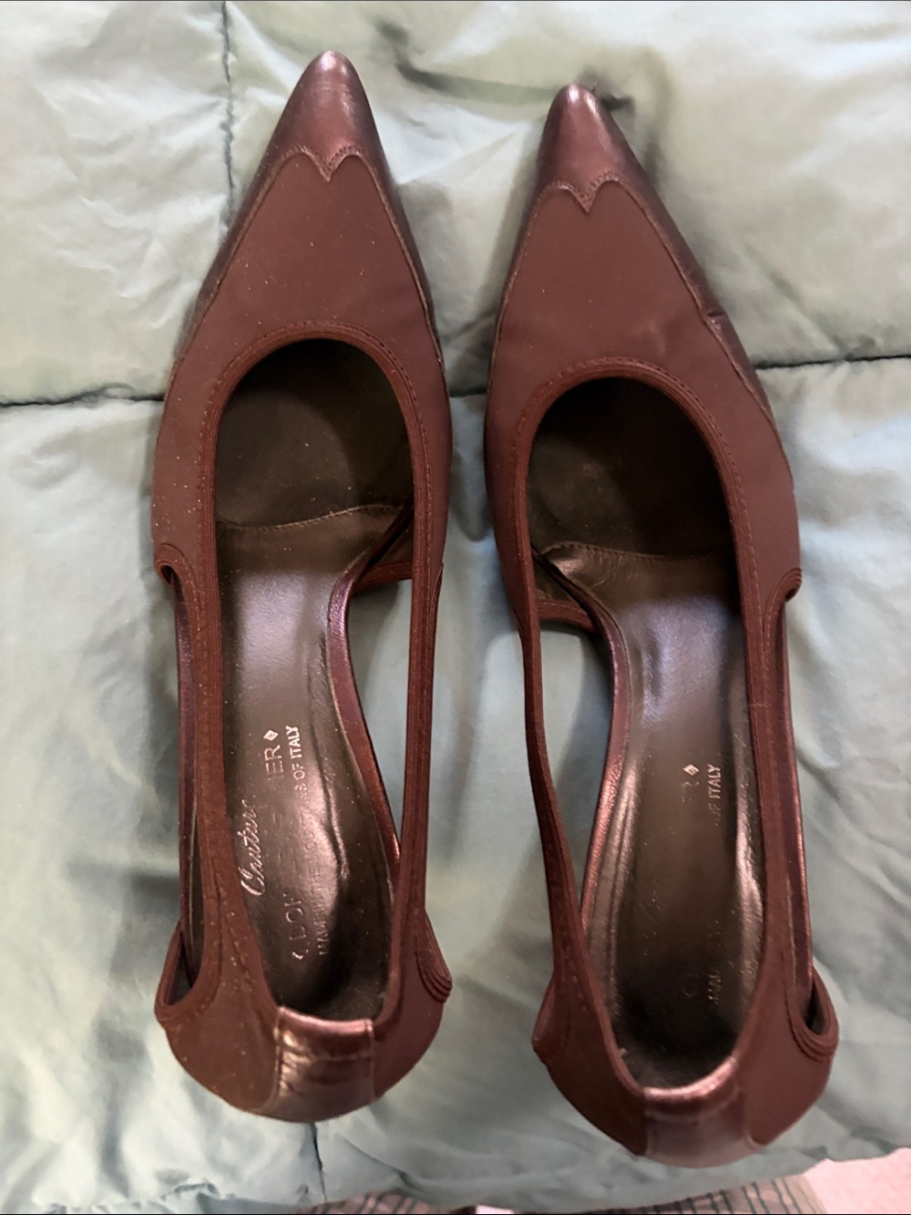Donald J. Pliner Pointed Toe Slingback Heels in Deep Brown